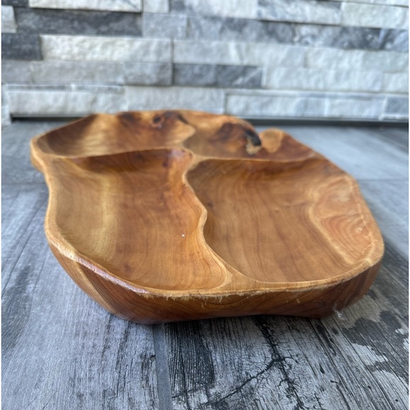 Natural Wooden Divided Serving Platter Hand Crafted Art Extra Large Size - Picture 4 of 15